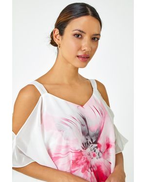 Roman Floral Print Cold Shoulder Top - Pink