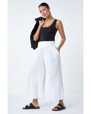 Roman Linen Blend Stretch Waist Culottes - White