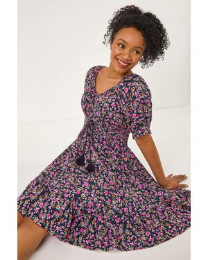 Roman Petite Ditsy Floral Print Frill Dress - Purple