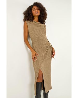 D.u.s.k Cowl Neck Buckle Midi Dress - Natural