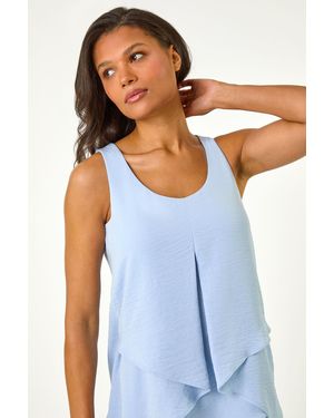 Roman Asymmetric Sleeveless Vest Top - Blue