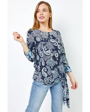Roman Petite Paisley Print Tie Side Top - Blue