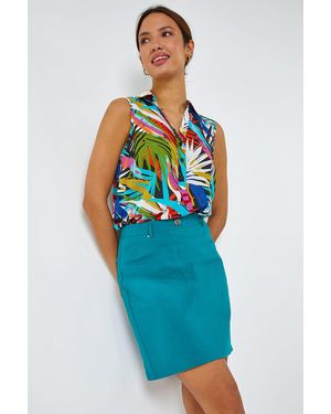 Roman Elastic Waist Straight Stretch Skirt - Blue