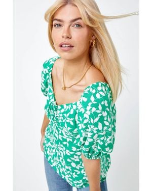 D.u.s.k Floral Ruched Tie Detail Top - Blue