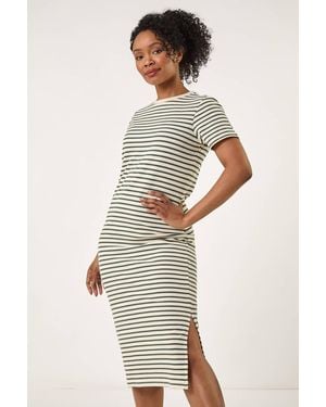 Roman Petite Stripe Knit Midi Stretch Dress - Green