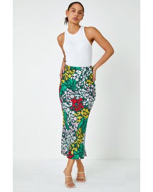 D.u.s.k Contrast Floral Midi Skirt - Multicolour