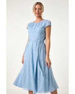 Roman Petite Jacquard Gathered Neck Dress - Blue