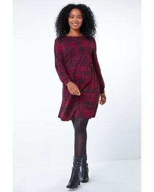 Roman Petite Abstract Print Fit & Flare Dress - Purple