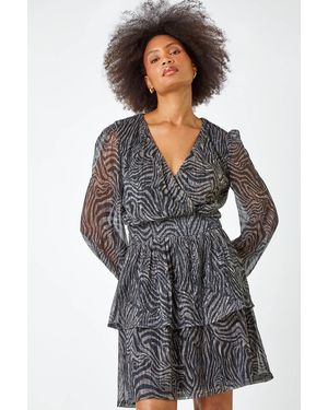 D.u.s.k Zebra Print Plisse Stretch Dress - Grey