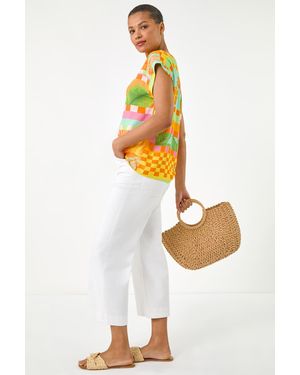 Roman Abstract Print Shell Top - White