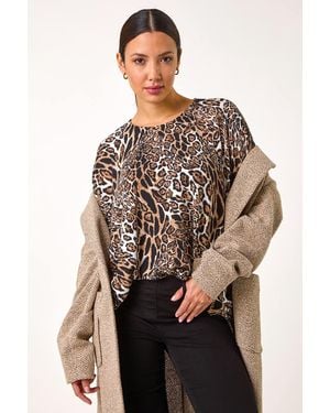 Roman Snit Animal Print Top - Natural