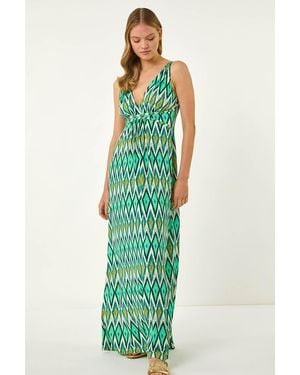 Roman Geometric V-Neck Maxi Dress - Green