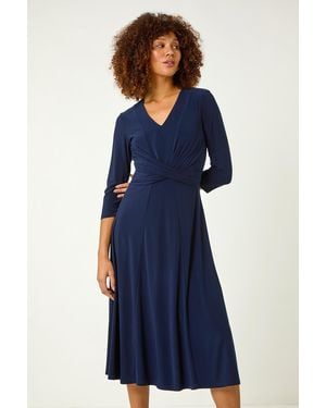 Roman Stretch Crossover Midi Dress - Blue
