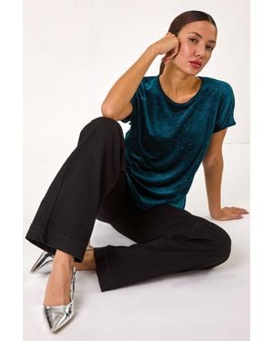 Roman Glitter Velvet Stretch Top - Blue