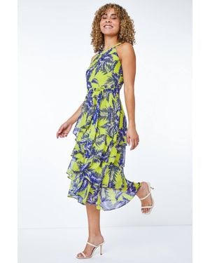 Roman Petite Tiered Tropical Print Midi Dress - Multicolour