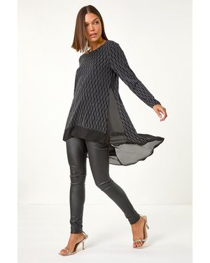 Roman Metallic Print Chiffon Hem Stretch Top