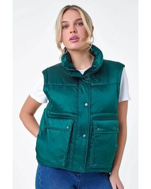 Roman Pocket Detail Quilted Gilet - Green