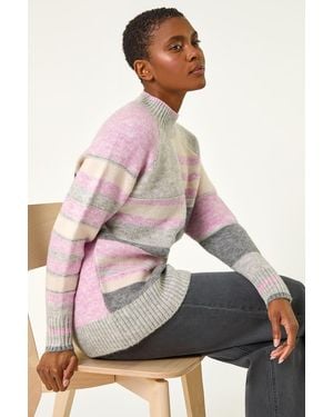 Roman Stripe Colour Block Knitted Jumper - Grey