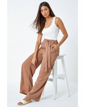 Roman Elastic Tie Waist Wide Leg Trousers - White