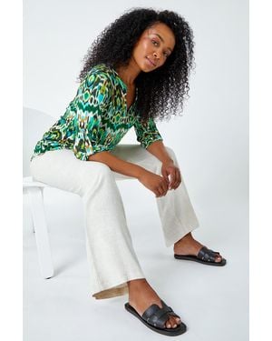 Roman Petite Aztec Stretch Button Detail Shirt - Green