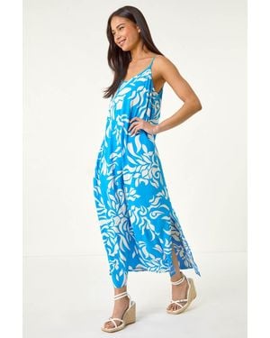 Roman Petite Strappy Tiered Maxi Dress - Blue