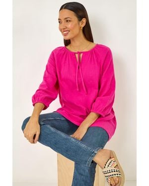 Roman Tie Neck Tunic Top - Pink