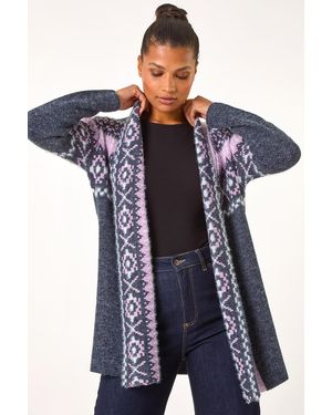 Roman Longline Pattern Knit Cardigan - Blue