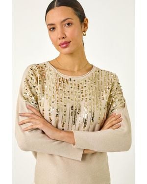 Roman Sequin Drop Knit Jumper - Natural