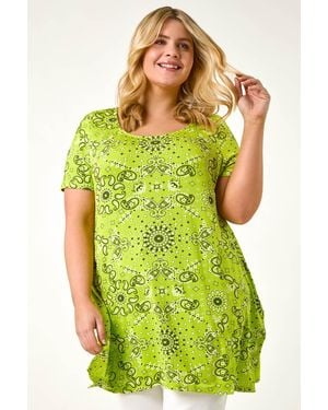 Roman Curve Paisley Print Bar Back Top - Green
