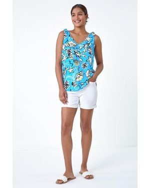 Roman V-Neck Shell Print Cami Vest Top - Blue