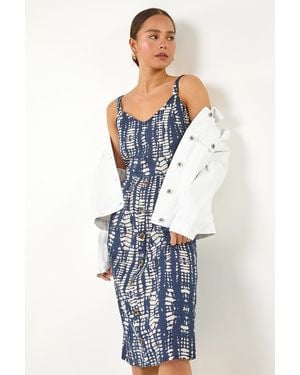 Roman Petite Tie Dye Button Front Dress - Blue