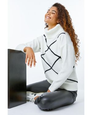 Roman Check Print Roll Neck Jumper - Grey