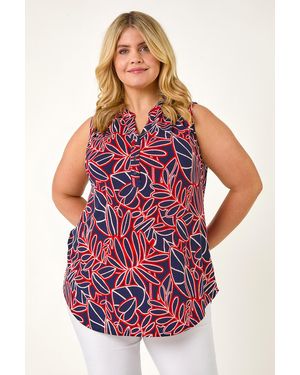 Roman Curve Textured Leaf Print Vest Top
