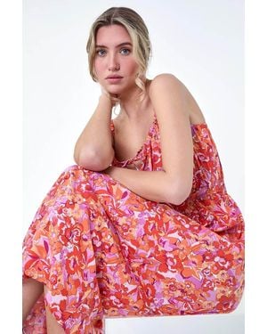 D.u.s.k Floral Print Shirred Midi Dress