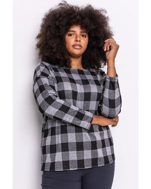Roman Curve Check Print Long Sleeve Top - Grey