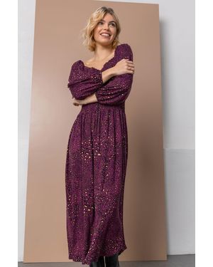 D.u.s.k Shirred Leopard Print Midi Stretch Dress - Purple