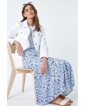 Roman Elastic Waist Paisley A Line Midi Skirt - Blue