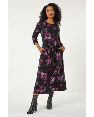 Roman Petite Floral Stretch Midi Dress - Purple