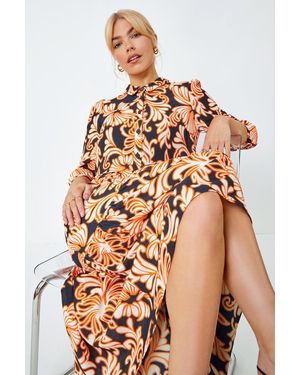 D.u.s.k Floral Print Tiered Midi Shirt Dress - Black