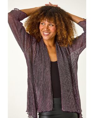 Roman Plisse Print Metallic Foil Kimono - Brown