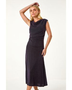 Roman Petite Sparkle Stretch Drape Dress - Blue