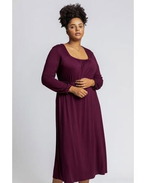 Roman Curve Long Sleeve Jersey Midi Dress - Purple
