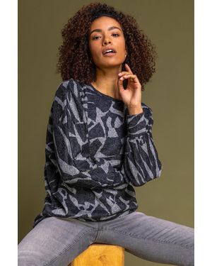 Roman Abstract Animal Print Long Sleeve Top - Grey