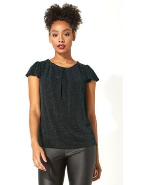 Roman Shimmer Pleat Neck Top - Green