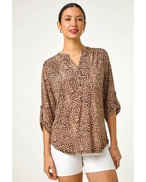 Roman Animal Print Stretch Blouse - Natural