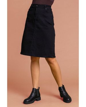 Roman Cotton Denim Stretch A Line Skirt - Black