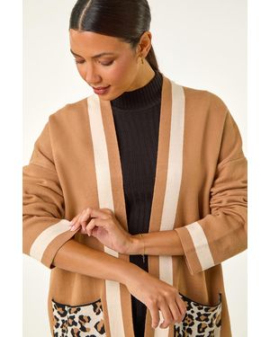 Roman Animal Print Contrast Pocket Cardigan - Brown