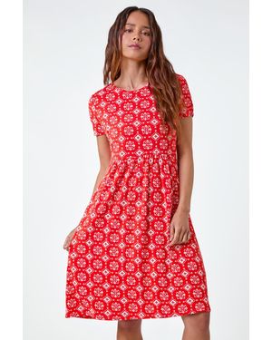 Roman Petite Geometric Stretch Pocket Dress - Red