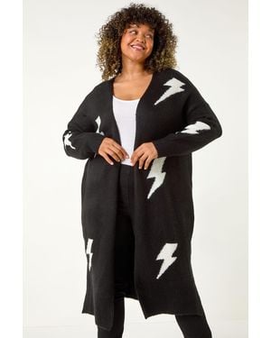 Roman Curve Printed Longline Cardigan - Black