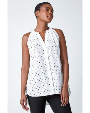 Roman Broderie V-Neck Cotton Tunic Top - White